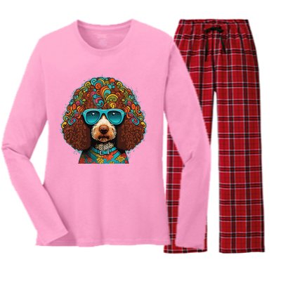 Funny Poodle Dog Miniature Poodle Toy Poodle Hippie Women's Long Sleeve Flannel Pajama Set 