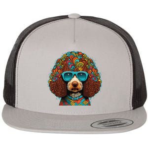 Funny Poodle Dog Miniature Poodle Toy Poodle Hippie Flat Bill Trucker Hat