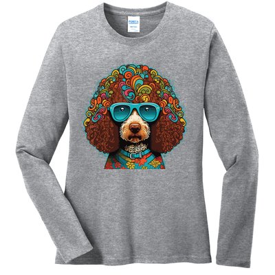 Funny Poodle Dog Miniature Poodle Toy Poodle Hippie Ladies Long Sleeve Shirt