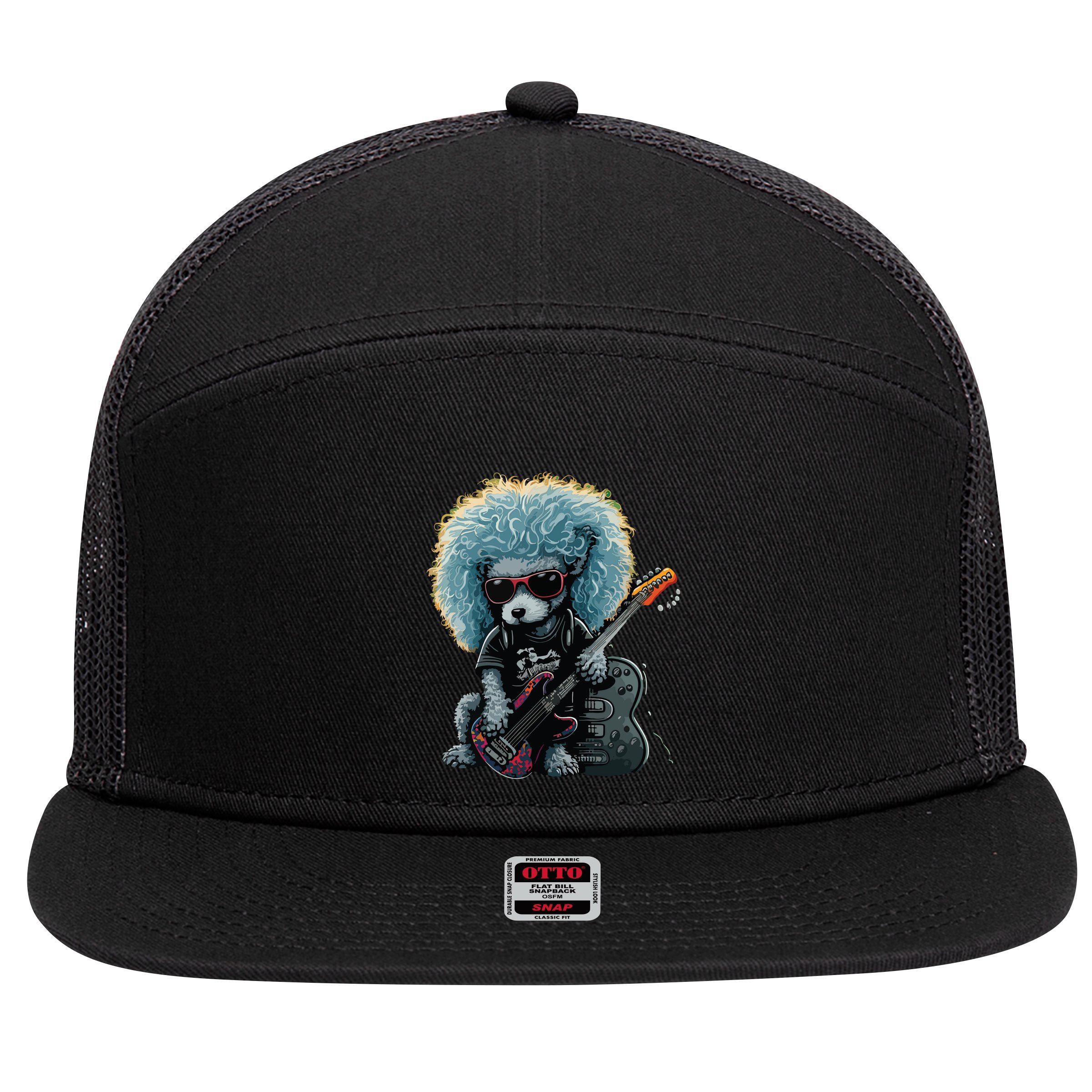 Funny Poodle Dog Miniature Poodle Toy Poodle Retro Sunset 7 Panel Mesh Trucker Snapback Hat