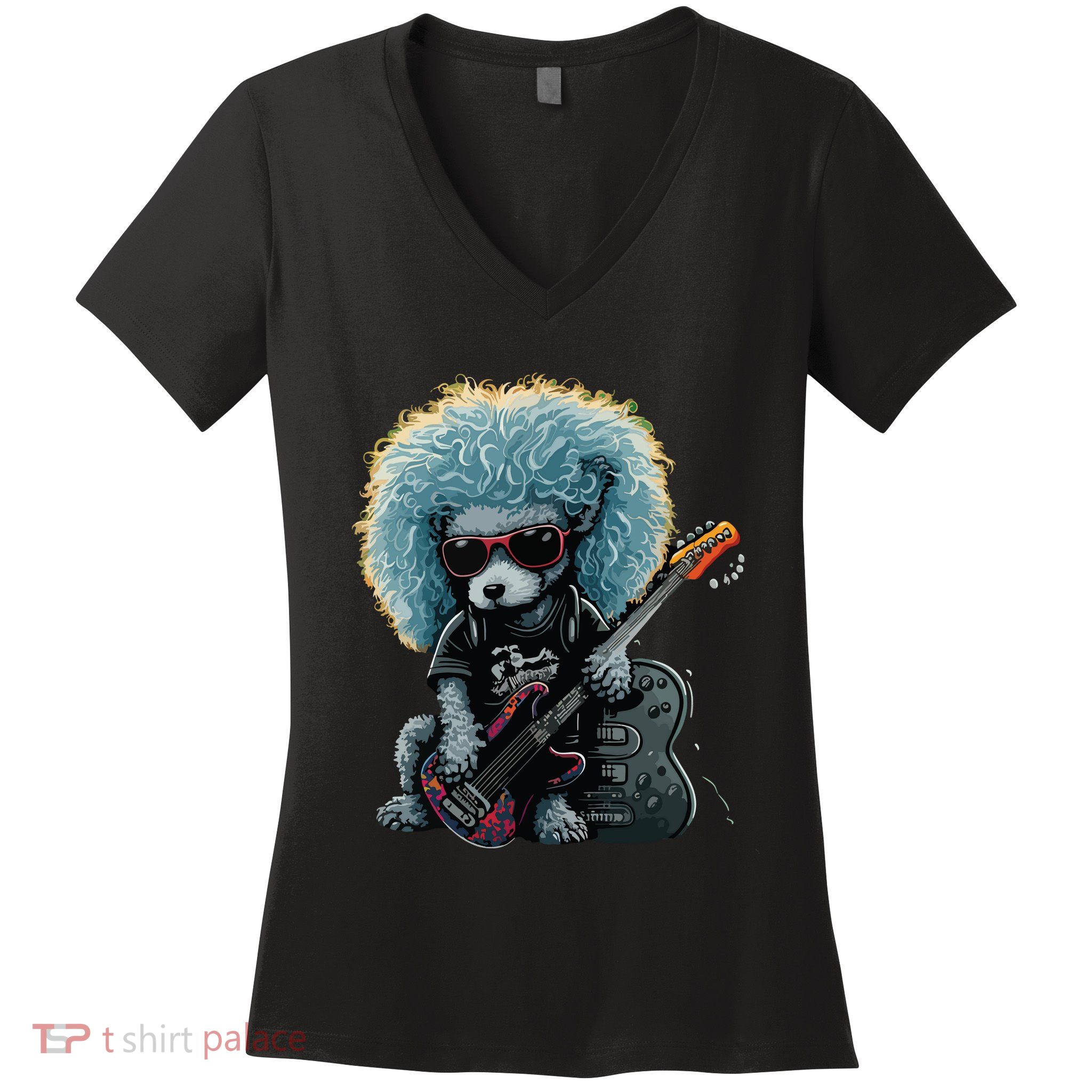Funny Poodle Dog Miniature Poodle Toy Poodle Retro Sunset Women's V-Neck T-Shirt