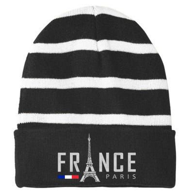 France Paris Eiffel Tower Striped Beanie with Solid Band