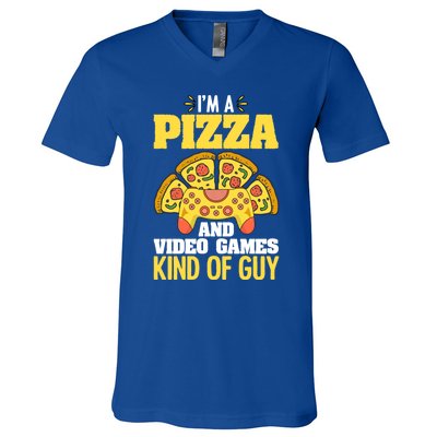 Funny Pizza Eater Game For Computer Gamer Cheesy Food Lovers Gift V-Neck T-Shirt