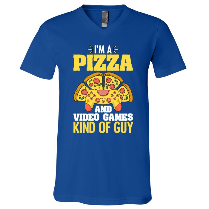 Funny Pizza Eater Game For Computer Gamer Cheesy Food Lovers Gift V-Neck T-Shirt