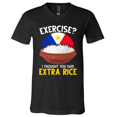 Filipino Pride Extra Rice Humor V-Neck T-Shirt