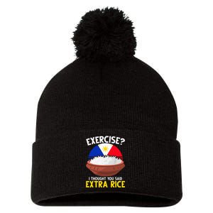 Filipino Pride Extra Rice Humor Pom Pom 12in Knit Beanie