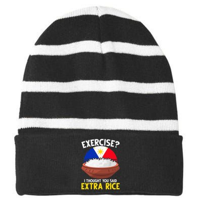 Filipino Pride Extra Rice Humor Striped Beanie with Solid Band