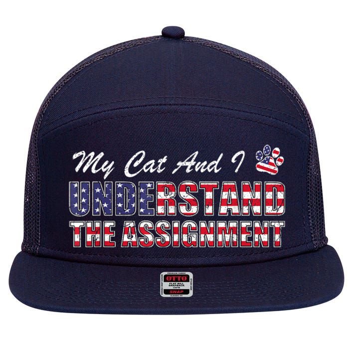 Funny Political Election 2024 My Cat Understand The Assignment Funny Political 7 Panel Mesh Trucker Snapback Hat