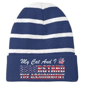 Funny Political Election 2024 My Cat Understand The Assignment Funny Political Striped Beanie with Solid Band