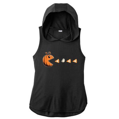 Funny Pumpkin Eating Ghost Pumpkin Pie Gamer Old Video Game Gift Ladies PosiCharge Tri-Blend Wicking Draft Hoodie Tank