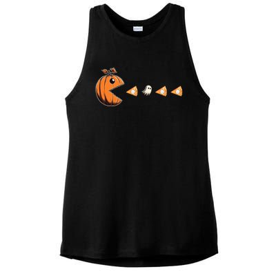 Funny Pumpkin Eating Ghost Pumpkin Pie Gamer Old Video Game Gift Ladies PosiCharge Tri-Blend Wicking Tank