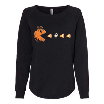 Funny Pumpkin Eating Ghost Pumpkin Pie Gamer Old Video Game Gift Womens California Wash Sweatshirt