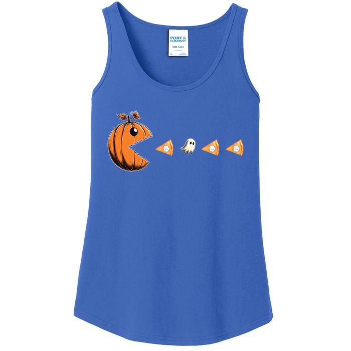 Funny Pumpkin Eating Ghost Pumpkin Pie Gamer Old Video Game Gift Ladies Essential Tank