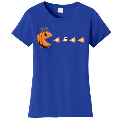 Funny Pumpkin Eating Ghost Pumpkin Pie Gamer Old Video Game Gift Women's T-Shirt