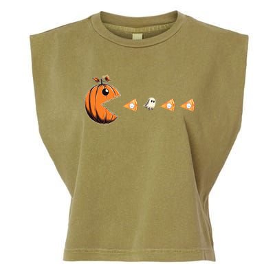 Funny Pumpkin Eating Ghost Pumpkin Pie Gamer Old Video Game Gift Garment-Dyed Women's Muscle Tee