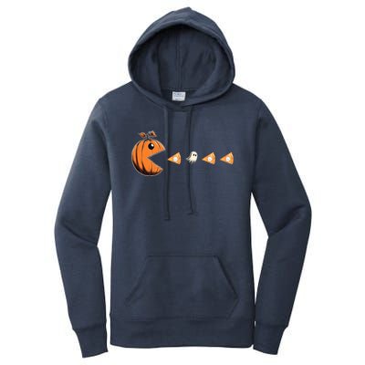 Funny Pumpkin Eating Ghost Pumpkin Pie Gamer Old Video Game Gift Women's Pullover Hoodie