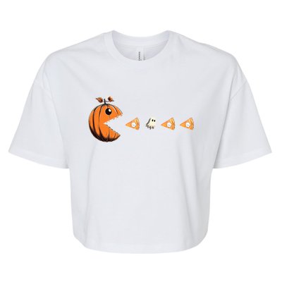 Funny Pumpkin Eating Ghost Pumpkin Pie Gamer Old Video Game Gift Bella+Canvas Jersey Crop Tee