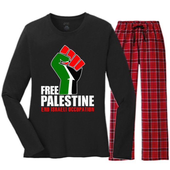 Free Palestine End Israeli Occupation Women's Long Sleeve Flannel Pajama Set 