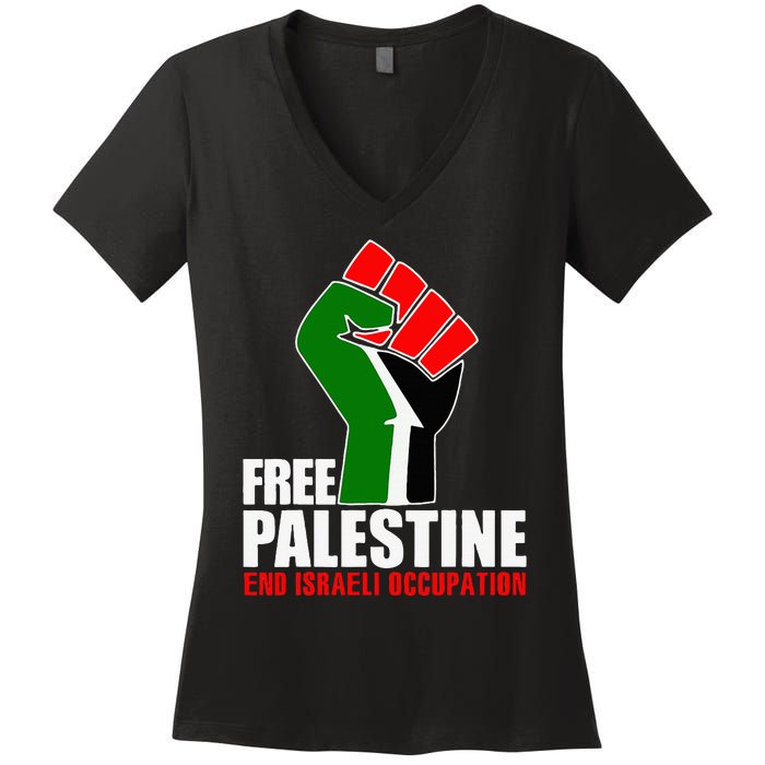 Free Palestine End Israeli Occupation Women's V-Neck T-Shirt