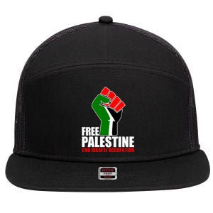 Free Palestine End Israeli Occupation 7 Panel Mesh Trucker Snapback Hat