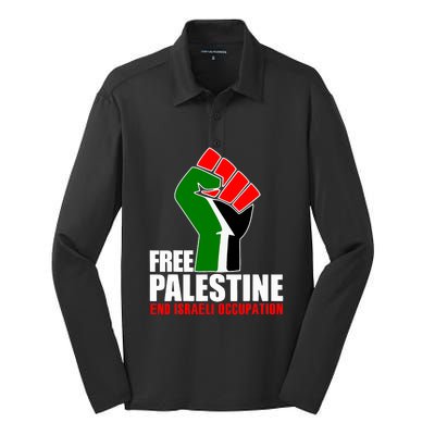 Free Palestine End Israeli Occupation Silk Touch Performance Long Sleeve Polo