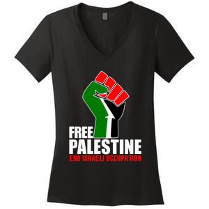 Free Palestine End Israeli Occupation Women's V-Neck T-Shirt