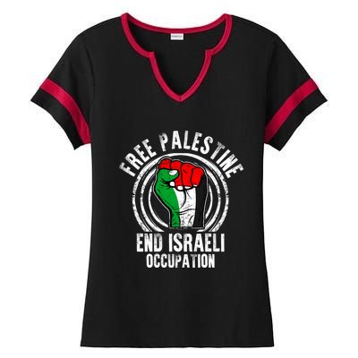 Free Palestine End Israeli Occupation Palestine Flag Graphic Meaningful Gift Ladies Halftime Notch Neck Tee