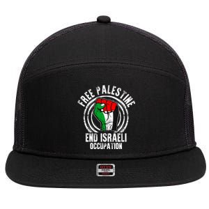 Free Palestine End Israeli Occupation Palestine Flag Graphic Meaningful Gift 7 Panel Mesh Trucker Snapback Hat