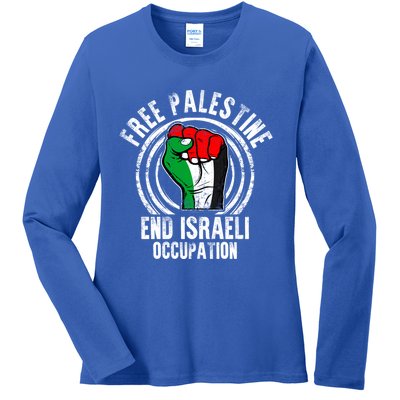 Free Palestine End Israeli Occupation Palestine Flag Graphic Meaningful Gift Ladies Long Sleeve Shirt