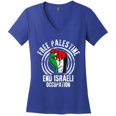 Free Palestine End Israeli Occupation Palestine Flag Graphic Meaningful Gift Women's V-Neck T-Shirt