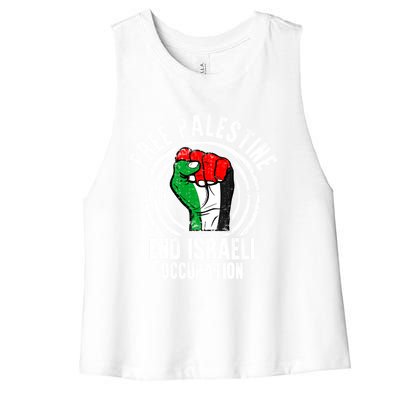 Free Palestine End Israeli Occupation Palestine Flag Graphic Meaningful Gift Women's Racerback Cropped Tank