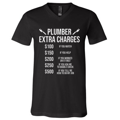 Funny Plumber Extra Charges V-Neck T-Shirt