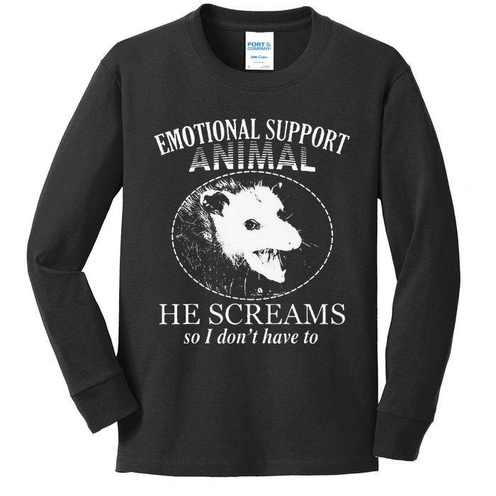 Funny Possum Emotional Support Animal Funny Opossums Memes Kids Long Sleeve Shirt