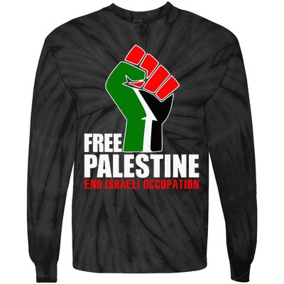 Free Palestine End Israeli Occupation Tie-Dye Long Sleeve Shirt