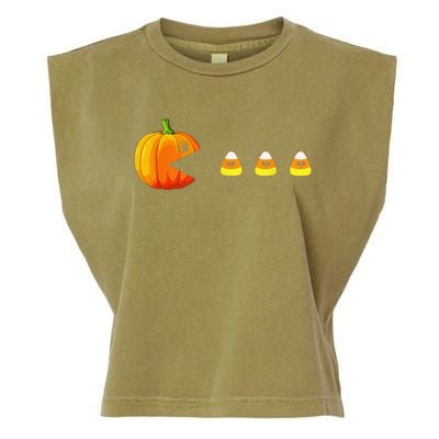 Funny Pumpkin Eating Candy Corn Halloween Garment-Dyed Women's Muscle Tee