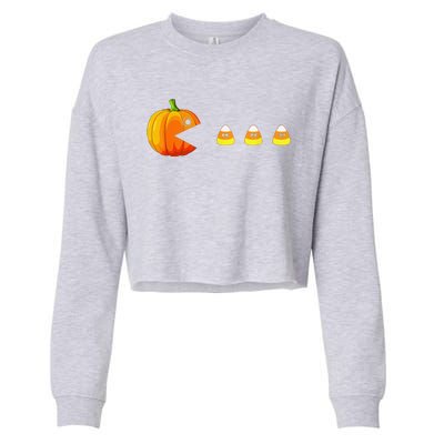 Funny Pumpkin Eating Candy Corn Halloween Cropped Pullover Crew