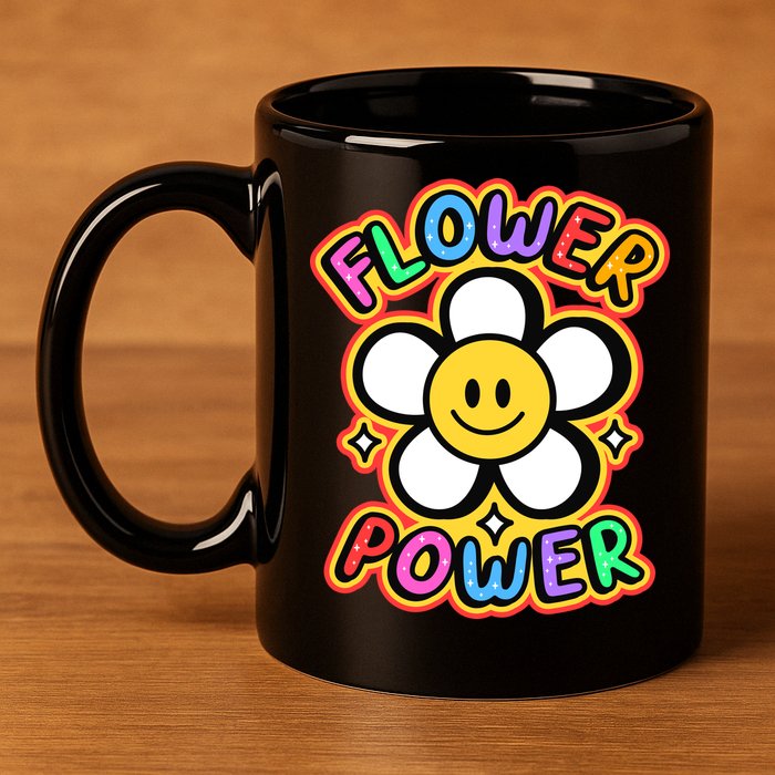 Flower Power Emoji 11oz C Handle Ceramic Mug