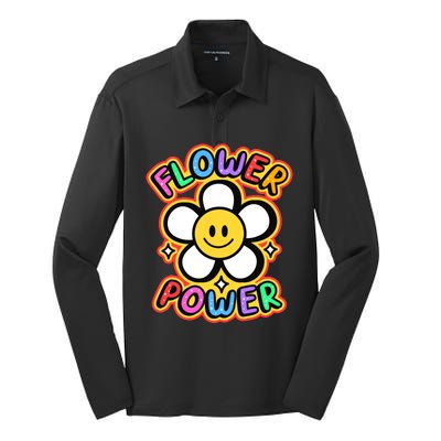 Flower Power Emoji Silk Touch Performance Long Sleeve Polo