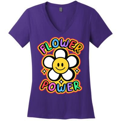 Flower Power Emoji Women's V-Neck T-Shirt