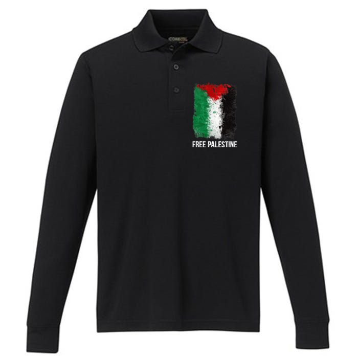 Free Palestine Free Palestine Flag Support Ghaza Peace Performance Long Sleeve Polo