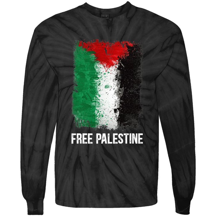 Free Palestine Free Palestine Flag Support Ghaza Peace Tie-Dye Long Sleeve Shirt