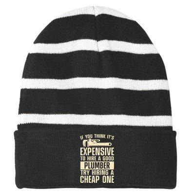 Funny Plumber For Wo Steamfitter Pipefitter Plumbing Striped Beanie with Solid Band