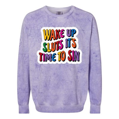 Funny PRIDE Flag Adult Wake up Sluts it's time to Sin Colorblast Crewneck Sweatshirt