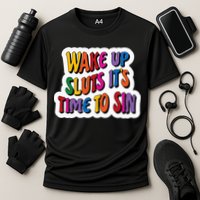 Funny PRIDE Flag Adult Wake up Sluts it's time to Sin Cooling Performance Crew T-Shirt