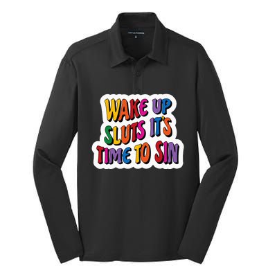 Funny PRIDE Flag Adult Wake up Sluts it's time to Sin Silk Touch Performance Long Sleeve Polo