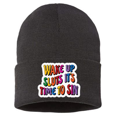 Funny PRIDE Flag Adult Wake up Sluts it's time to Sin Sustainable Knit Beanie