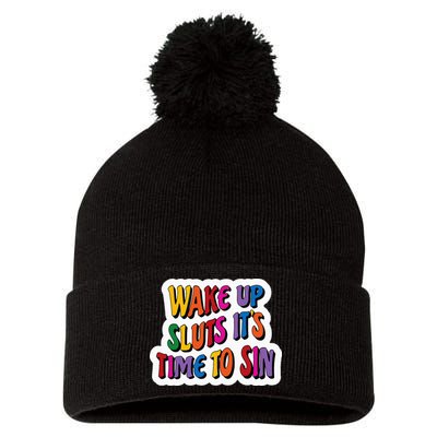 Funny PRIDE Flag Adult Wake up Sluts it's time to Sin Pom Pom 12in Knit Beanie