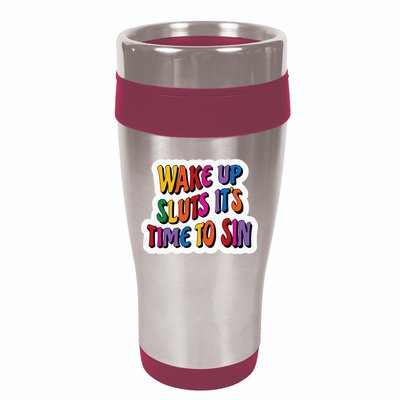 Funny PRIDE Flag Adult Wake up Sluts it's time to Sin 16oz Travel Tumbler