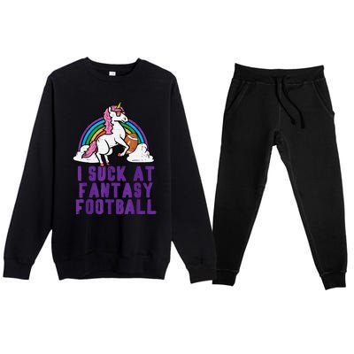 Funny Pink Fantasy Football Loser Unicorn Premium Crewneck Sweatsuit Set