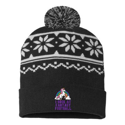 Funny Pink Fantasy Football Loser Unicorn USA-Made Snowflake Beanie